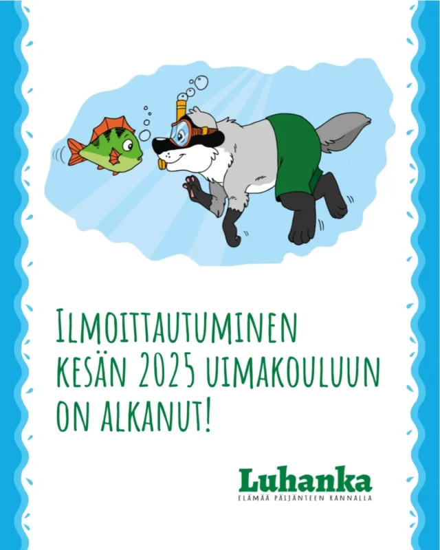Ilmoittautuminen Luhangan kunnan järjestämään kesän 2025 uimakouluun on nyt alkanut. 🤿

Luhangassa rantauimakoulu järjestetään 30.6.-4.7. Tammijärven uimarannalla. Uimakoulussa on alkeis- ja jatkoryhmä. 🐬

Uimakoulun hinta on 20 €/lapsi. Ilmoittautuminen viimeistään 19.6.2025. 

Lisätiedot löytyvät kunnan verkkosivuilta, jonne linkki löytyy kuvauksesta. 🦡